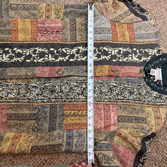 Coldwater Creek Sze Large Jacket Silk Beaded Patchwork Button Down Boho Artsy - Picture 9 of 9